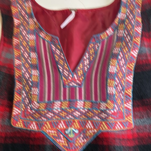 FREE PEOPLE EMBROILED RED FLANNEL PLAID SHIFT TANK DRESS SIZE SP - Picture 9 of 13